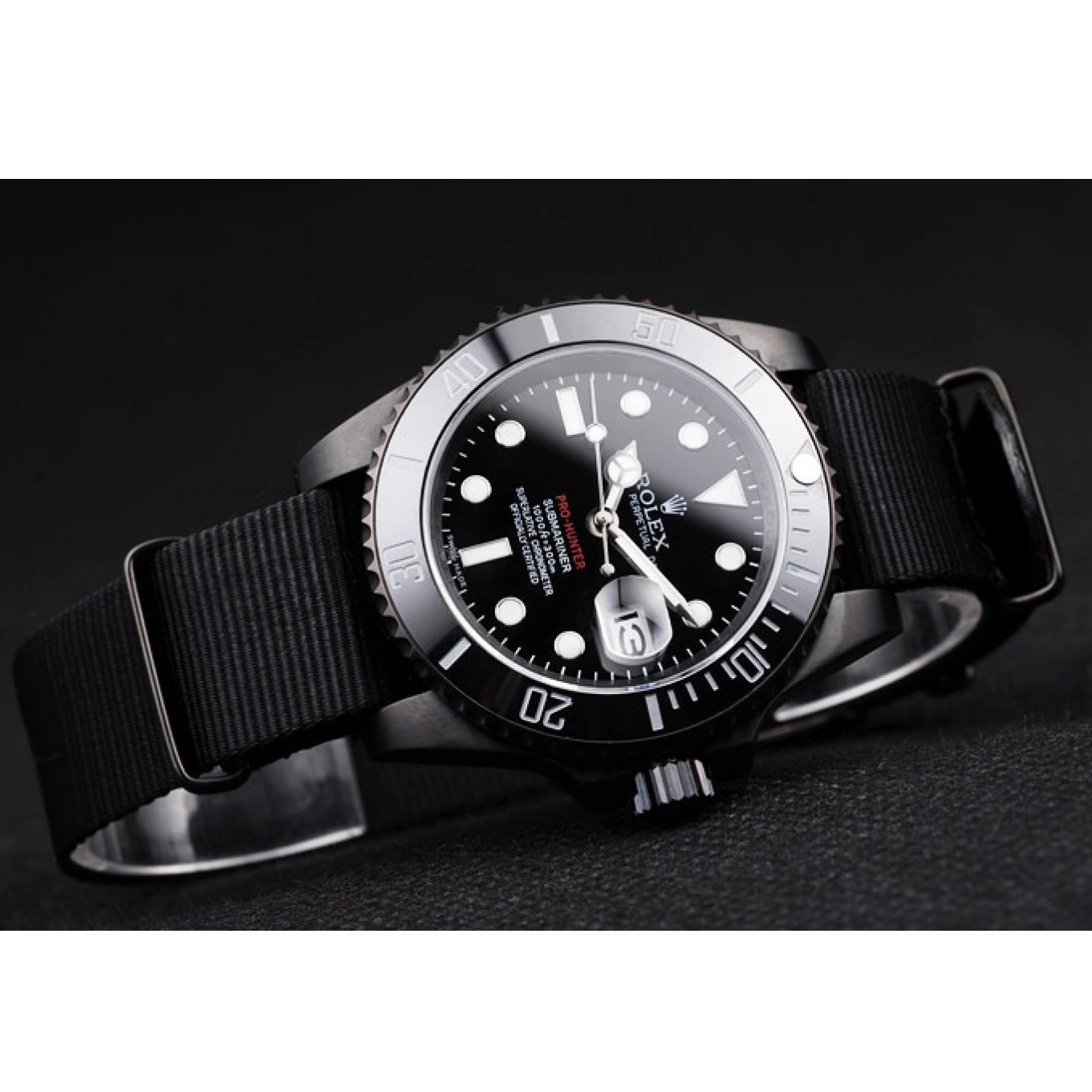 Rolex copies cheap Black Black Dial Submariner Swiss Fabric Pro-Hunter Rolex Strap 0728